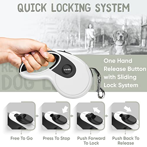 360° Tangle-proof Retractable Dog Lead - With 15 Poo Bags, Food Bowl & Dispenser - 5m/16ft Heavy Duty, Nylon, Anti Chew Dog Lead - Anti-slip Handle, One-touch Lock & Release, Extendable Dog Lead - Image 5