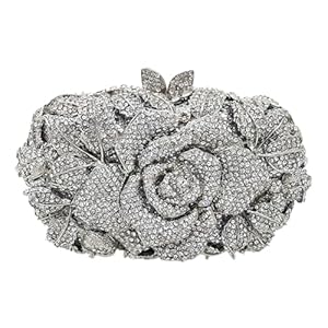 DEBIMY Rose Flower Crystal Purses Sparkly Rhinestone Evening Clutch for Women Wedding Party Cocktail Handbags