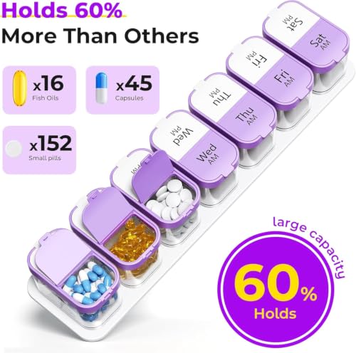 Image of Odaro Extra Large Weekly Pill Organizer, XL Pill Box 7 Day Am Pm, Jumbo Medicine Organizer 2 Times A Day to Hold Daily Medicine Vitamin and Supplements - Purple