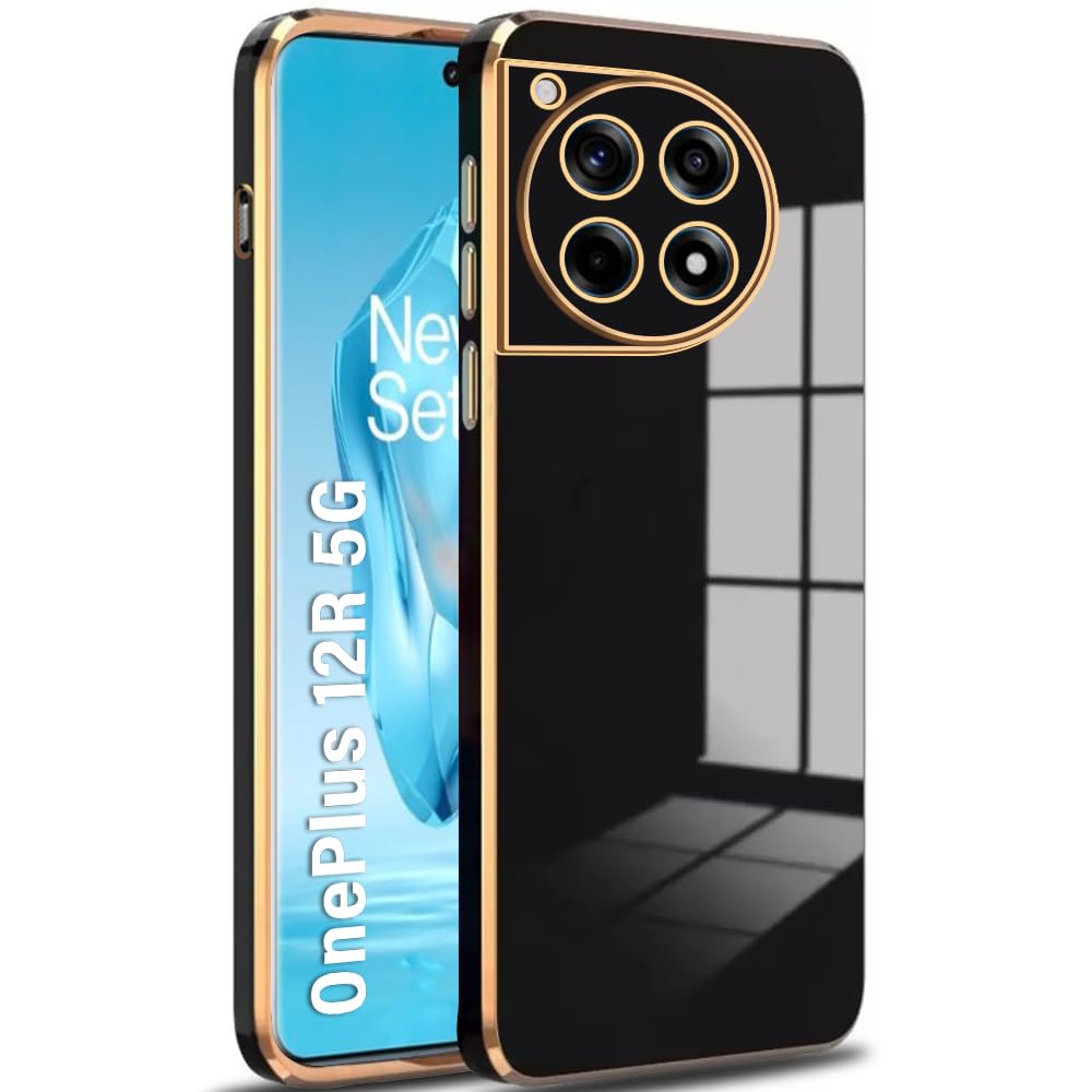 TheGiftKart Luxurious Golden-Plated Back Cover Case for OnePlus 12R 5G | Raised Lips for Camera & Screen Protection | Shockproof Design | Stylish Back Cover Case for OnePlus 12R (TPU, Black) (B0CSN11NWM) Amazon Price History, Amazon Price Tracker