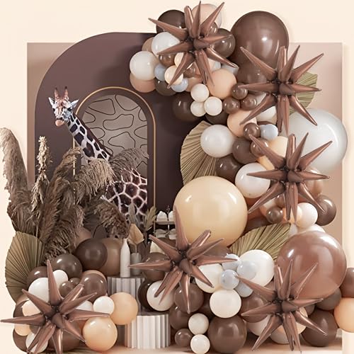 Image of TONIFUL 4 Pcs Explosion Star Balloons Chocolate Foil Balloon Party Decor | 22 Inch Large Mylar Star Balloon for Coffee Themed Party Decor Boho Birthday Wedding Bridal Shower Fall Baby Shower