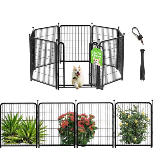 Image of Getlay Tall Garden Fence, 32 in(H) 8 Panels Dog Fence Outdoor for Yard. Wide Door Low Threshold Total 17.7 Ft(L), Metal Dog Pen Heavy Duty Pet Puppy Exercise Pen for Rv Camping Garden Yard
