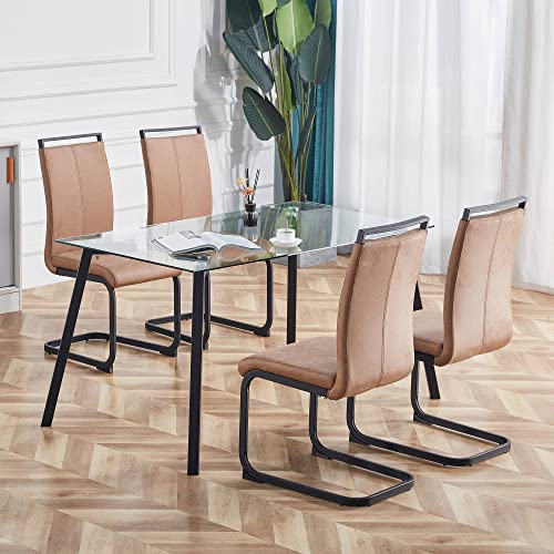 Image of Baysitone Modern Dining Chairs Set of 2, Side & Kitchen Chairs with Faux Leather Padded Seat, High Back, for Dining, Kitchen, Living Room - Brown