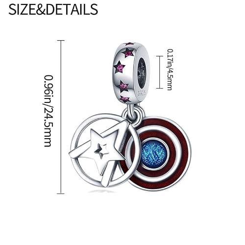Jahn Jewellery Marvel At Our Charm Beads In Sterling Silver S925, Compatible With All European Style Charm Bracelets And Necklaces. (Captain America Shield Dangle Charm) #TOP1