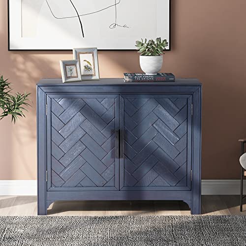 Cemkar Wood Accent Buffet Sideboard Serving Storage Cabinet With 2 Door Cabinets And Adjustable Shelves, 40" Console Table Sofa Table For Living Room, Entryway, Kitchen Dining Room (Antique Blue) #TOP2