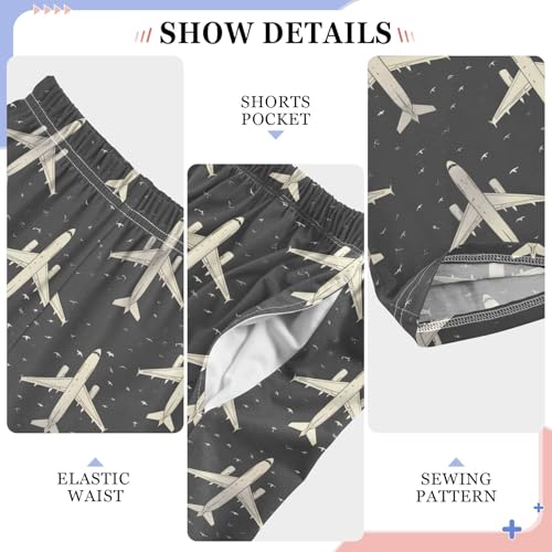 Plane Vintage Pattern Pajama Pants Lounge Sleep Pants Elastic Waist Long Pajama Bottoms with Pockets for 6-14 Years4