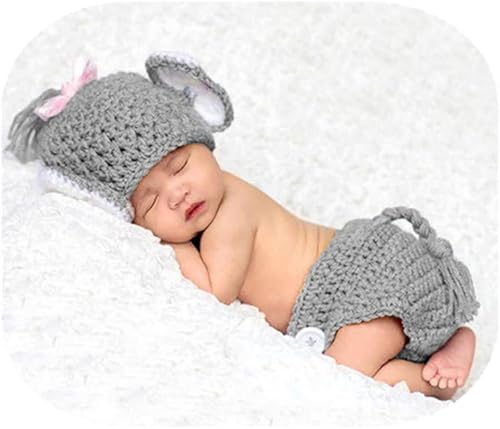 Accesorios de fotografía para bebé recién nacido bonito sombrero de elefante con pantalones cortos niña sesión de fotografía mensual color gris