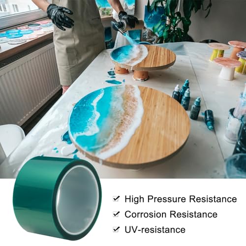 Image of MECCANIXITY Resin Tape Silicone Adhesive Tape High Temperature Resistance Easy Peeling Polyester for Epoxy Resin,River Tables,Craft,Remove Residue 2.36 Inch Wide 108FT Long(Green),Pack of 1
