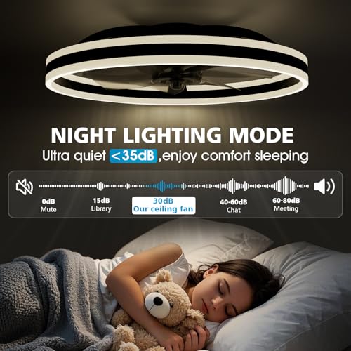 NIORSUN Ceiling Fans with Lights and Remote, 60cm Modern Smart LED Ceiling Fan Light, 6 Speeds and 3000K-6500K Dimmable Quiet Fan Lights Ceiling for Bedroom Living Room Dining Room (Black) - Image 4