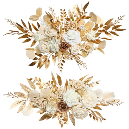 Fleurs d'arche de mariage champagne avec clips lot de 2
