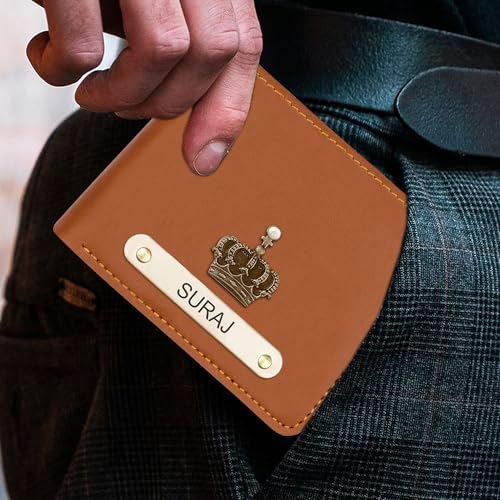 Image of The Wallet Store Personalised Leather Wallet for Men | Customised with Name and Charms | Best Gift for Husband, Boyfriend, Brother | for Anniversary, Birthday, Etc (Tan)