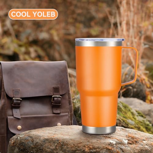 Image of 30 oz Stainless Steel Tumblers Bulk with Handle and Lid, 4 Pack | Powder Coated, Double Wall Vacuum Insulated, Leak Proof Lid, Keep Drinks Cold and Hot, for office, party, camping, Orange