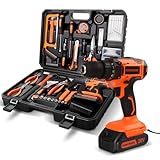 COMOWARE Household Tool Set with 20V Cordless Drill Driver, 120Pcs Hand Tool Kit for Men, Power Drill Set with Plastic Toolbox, Ideal for Office, Garden, DIY Project