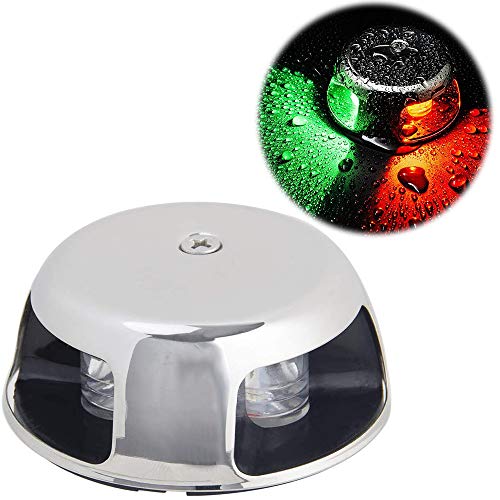 Young Marine Deck Mount, Stainless Steel, Bi-Color Bow Light Red and Green LED for Boat Pontoon Yacht Skeeter