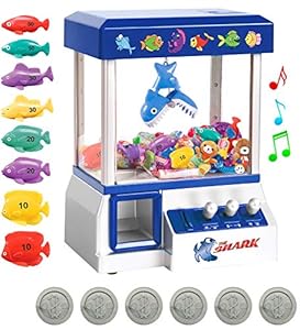 Bundaloo Shark Claw Machine Arcade Game for Kids - Candies, Toys, Prize Grabber, Mini Vending Dispenser - 30 Tokens, 3-Lever Design, Fun Sound Effects
