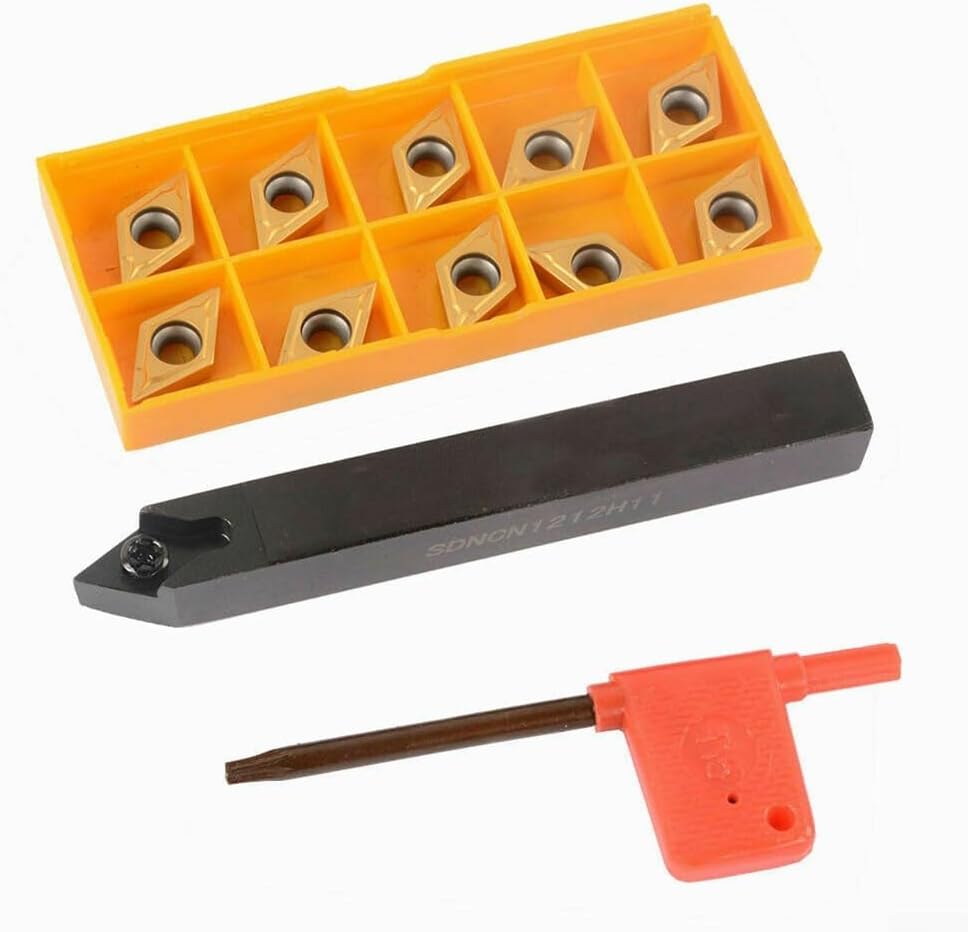 SDNCN1212H11 Turning Tool Holder with DCMT11T304 Carbide Inserts and Wrench Kit for Lathe Metal Cutting, 12mm Shank, 10-Pack