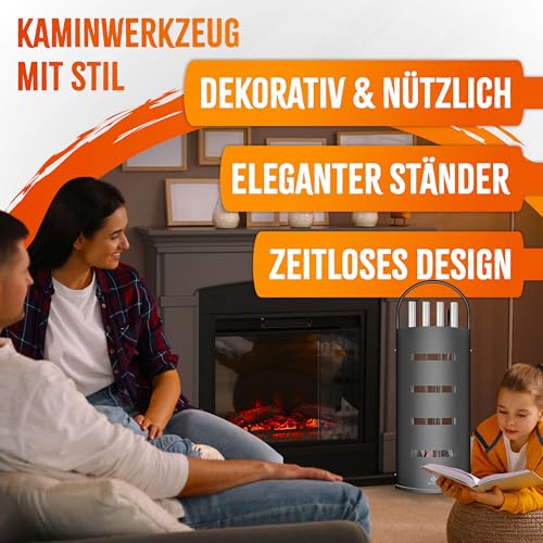 Miniatura 2 de Kesser Juego De Chimenea De 5 Piezas Diseño Moderno, Revestido, Juego De Chimenea De Alta Calidad Compuesto Por 5 Piezas: Escoba, Pala, Atizador, Pinzas. Negro