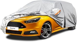 Kayme Hatchback Car Cover Fit for Ford Focus/Focus Electric (2000-2025) Automobiles All Weather Waterproof, Outdoor Cover Sun Rain Protection, with Lock and Zipper Door.Silver
