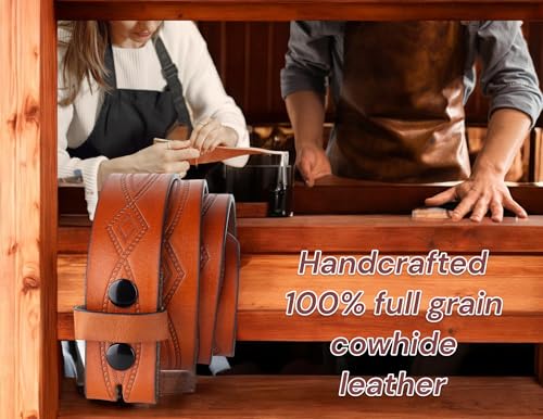Image of F&L CLASSIC Western Belt without buckle for men - Full Grain Leather Cowboy Belts for jeans - One Piece Leather strap belt