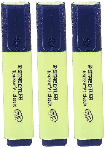 Staedtler Yellow Highlighter Pens Textsurfer Classic Fast Dry Ultra Soft 1-5mm Chisel Tip Refillable Ink Jet Safe Copy Proof 364-1 (Pack Of 3)