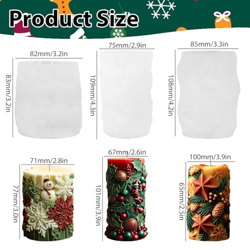 3 Pcs Christmas Snowman Snowflakes Candle Mold, Pine Branches Berries Xmas Silicone Candle Mould for Candle Making, Epoxy Resin Casting Mold for Handmade, Perfect for DIY Festive Home Decor Crafts — view 2