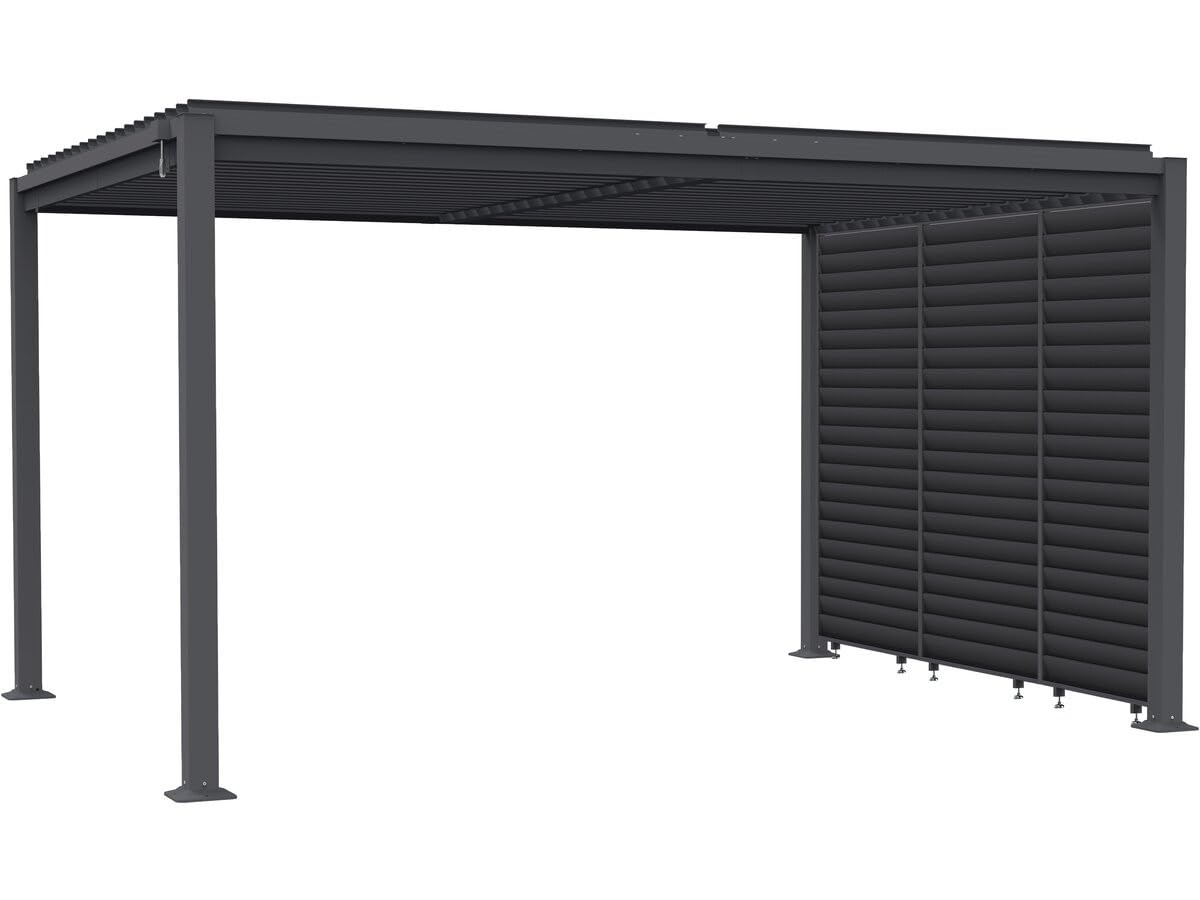 Pergola bioclimatique avec 3 persiennes en Acier galvanisé Howard - 3 x 4 m - Gris