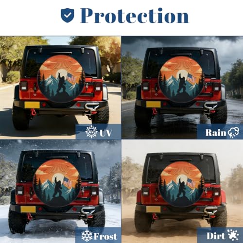 Image of Bigfoot American Flag Spare Tire Cover Wheel Covers Protectors Waterproof Dust-Proof Universal Fit Trailer, RV, SUV and Many Vehicle 16 Inch,C-05