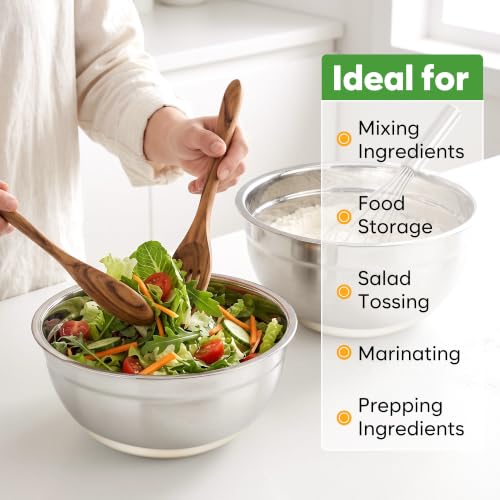 Fire More Mixing Bowls with Airtight Lids Set, Stainless Steel Salad Bowls with Non-Slip Silicone Bottoms, 8PCS Nesting Kitchen Bowls with Colander,Grater Attachments, for Mixing Cooking Prep by Fire More - Used condition - Image 9