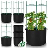 Layhit 6 Pcs 48' Tomato Cages with 6 Pcs 30 Gallon Grow Bags, Assembled Plant Garden Planter, Nonwoven Fabric Plant Pots Black Planting Container for Potato Tomato Vegetable Flower Fruits