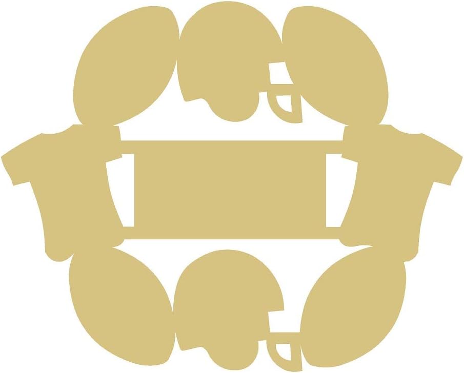 Football Wreath Cutout Unfinished Wood Sports Themed Locker Room Door Hanger MDF Shape Canvas Style 1 (24)
