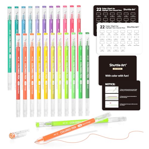 Shuttle Art Colored Pens, 22 Highlight Tone Colors Cute Journal Pens 0.6mm Fine Point Colored Gel Pens for Black Paper Adult Coloring Writing Drawing Journaling Note Taking School Office Home