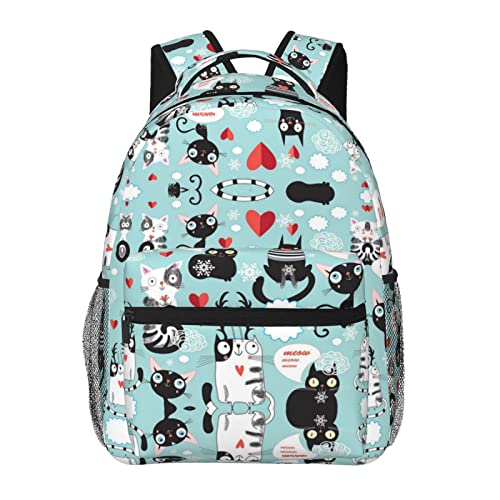 Sac d'école pour étudiant noir avec port USB et motif chats