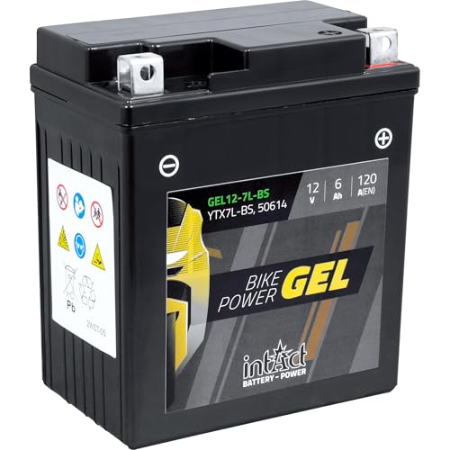 intAct - BATTERIA MOTO IN GEL Bike-Power GEL12-7L-BS. Sostituisce YTX7L, YTX7L-BS. Batteria moto 12V 6Ah 120A. Dimensioni: 114x71x131mm. Con fino al 30% in più di potenza di avviamento.