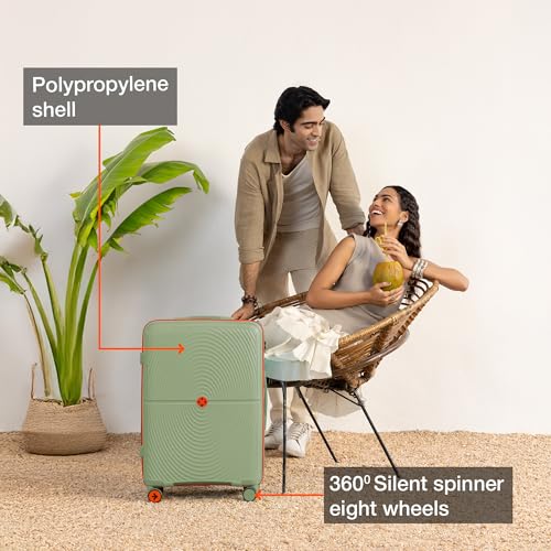 Image of Nasher Miles Bali Hard-Sided Polypropylene Check-in Luggage 24 inch | 65cm | 8 Wheels Medium Trolley Bag for Travel | Suitcase (Olive Green)