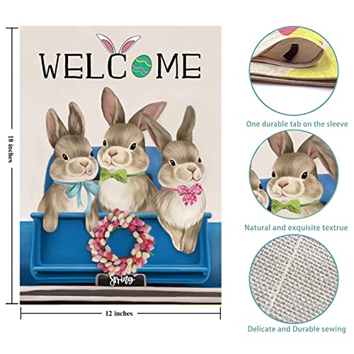 Lordwey Easter Garden Flags, Welcome Bunny Easter Spring Double Sided Flags, Seasonal Vertical 12X18 Inch Rabbit Burlap Flag, House Yard Outdoor Decor (Bunny C), Blue #TOP2