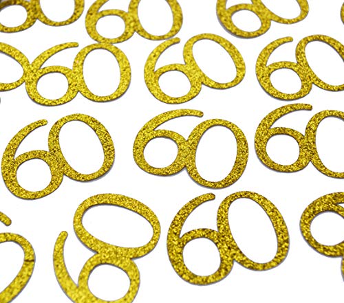 Happy 60th Birthday Confetti, 100 Pcs Glitter Gold Number 60 Table Confetti