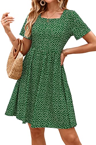 OUGES Womens Summer Spring Dresses Square Neck Short Sleeve Casual Floral Dress Ladies Sundress with Pockets(Floral03,L)