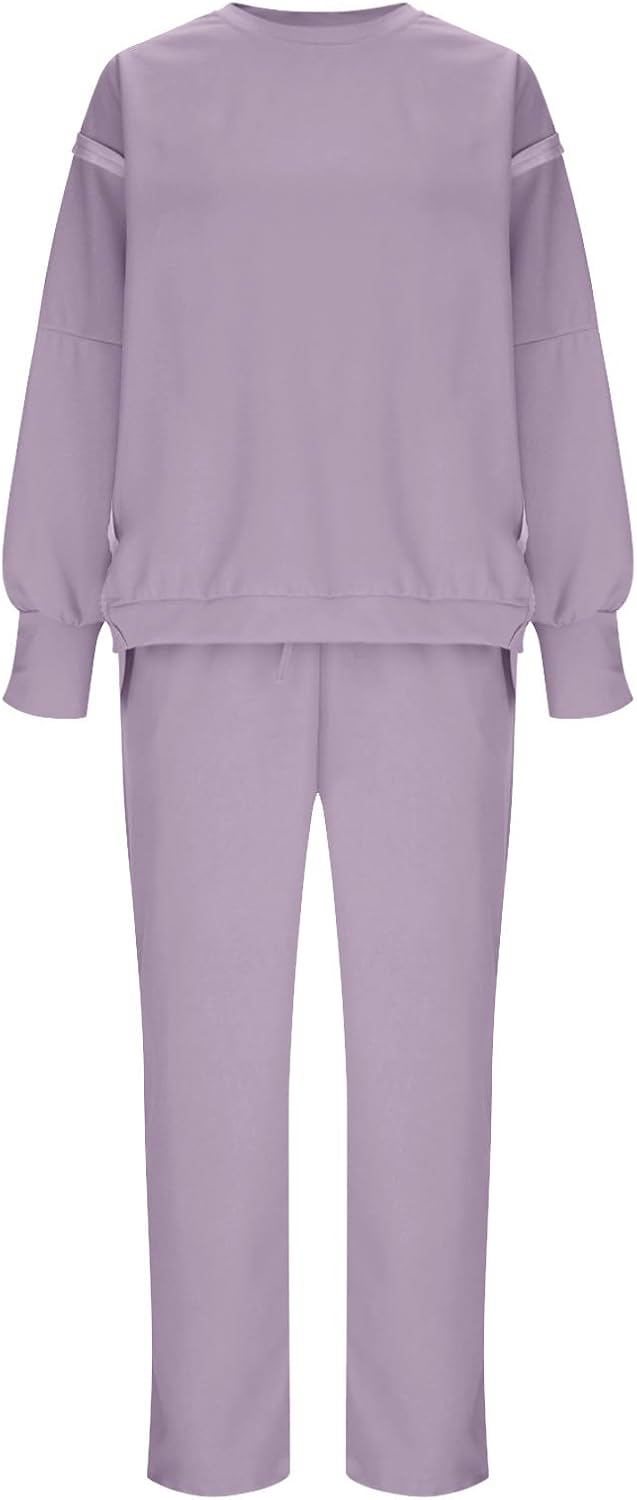 HGps8w Women's 2 Piece Tracksuit Outfits Oversized Crewneck Sweatshirt Tunic Tshirt Jogger Pants Fall 2025 Lounge Sets