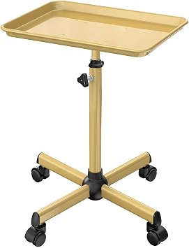 Salon Tray Cart Tattoo Tray Rolling Cart, Service Rolling Tray, Height Adjustable Styling Tray, Storage Tray Trolley for Beauty Salon Clinic Spa Champagne Gold