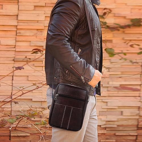 Image of Alison Stylish PU Synthetic Leather Men's Sling Bag Cross Body Travel Office Business messenger. (Brown)