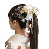 [Lomeri] ロメリ 組紐とドライフラワーの髪飾り ゴールド ポニーテール 髪飾り 成人式 卒業式 振袖 結婚式 和装 A140 (ゴールド×白)