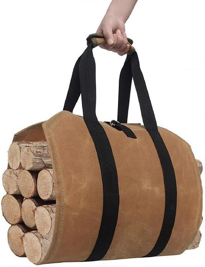 AOKLEY Firewood Tote Bag Firewood Carrying Bag Outdoor Adjustable Pouch Canvas Portable Camping Fireplace Home Storage Wood Carrier Used for Fireplace Storage Basket