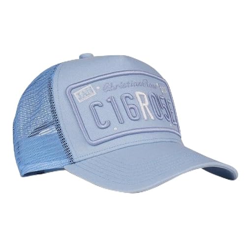 Blue Trucker Cap with Christian Rose Design by R Two Tone
