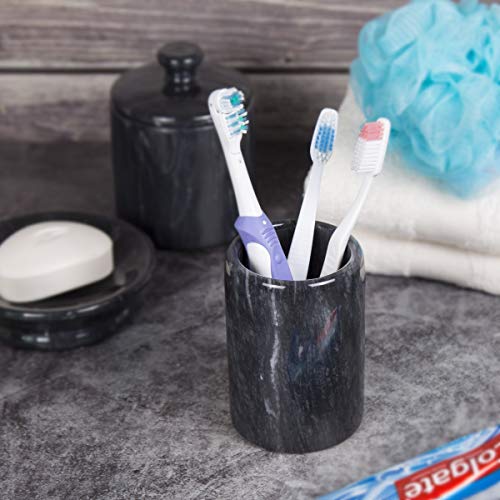 Creative Home Natural Black Marble Spa Collection Tumbler Toothbrush Holder Bathroom Countertop Organizer, Black, 3.3" Diam. X 4.5" H #TOP4