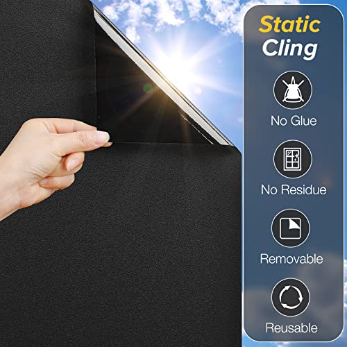 Rabbitgoo Total Blackout Window Film Privacy Room Darkening Window Tint For Home, 100% Light Blocking Black Window Cover, Removable Static Cling Glass Window Sun Blocker 17.5" X 78.7" #TOP7
