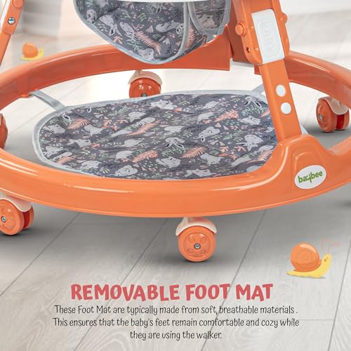 Image of Baybee Bunny Pro 2-in-1 Baby Walker for Kids with Push Handle, 2-Level Height Adjustment, Mat & Musical Toy Bar | Activity Push Walker for Babies 6-18 Months (Orange)