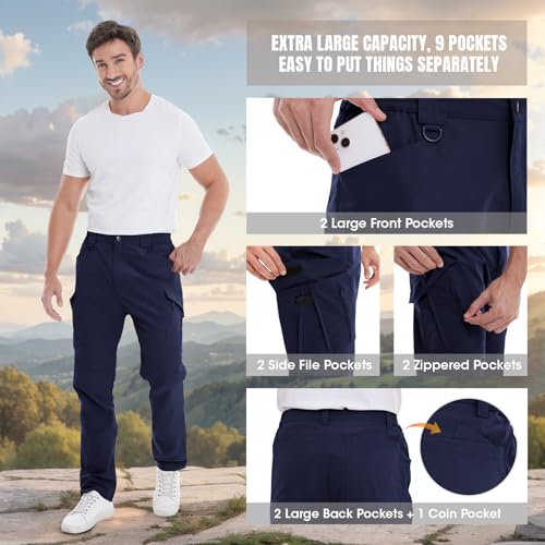 mens cargo pants ripstop water resistant breathable quick dry tactical hiking work outdoor fishing pants 9 pockets