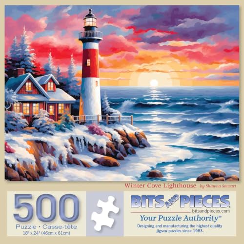 Bits and Pieces Jigsaw Puzzles for Adults 500 Pieces - Winter Lighthouse