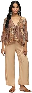 Boho Girl Women's Smart Casual Printed Top with Solid cami and Straight Pant/V Neck with Front Functional tie Closure & 3/... Price In India