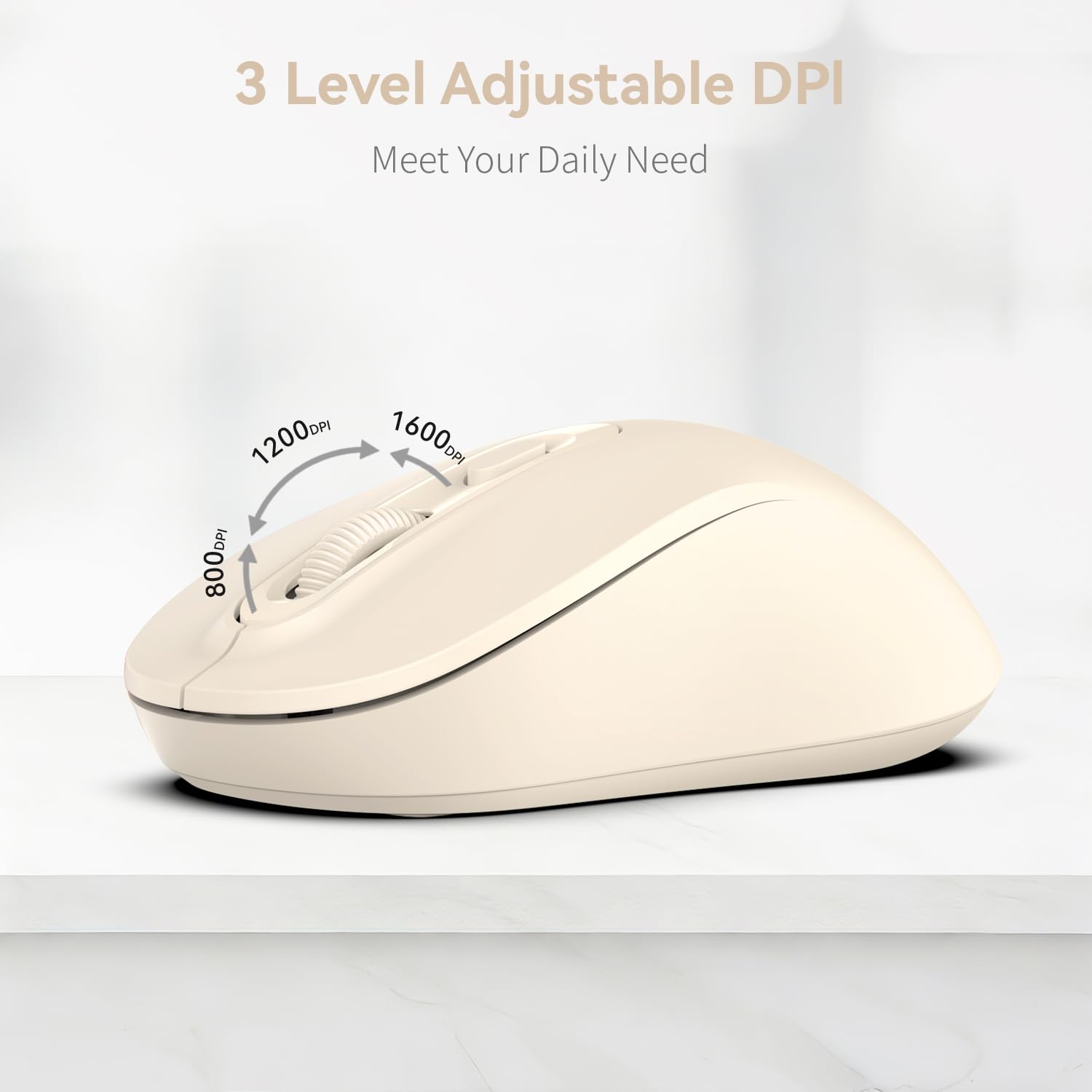TvvTvvT Wireless Mouse, 2026 New Model, Silent Click Ergonomic Design, Portable, 4 Buttons, Adjustable DPI (800/1200/1600), for Laptop/PC/Office (Beige) — view 8